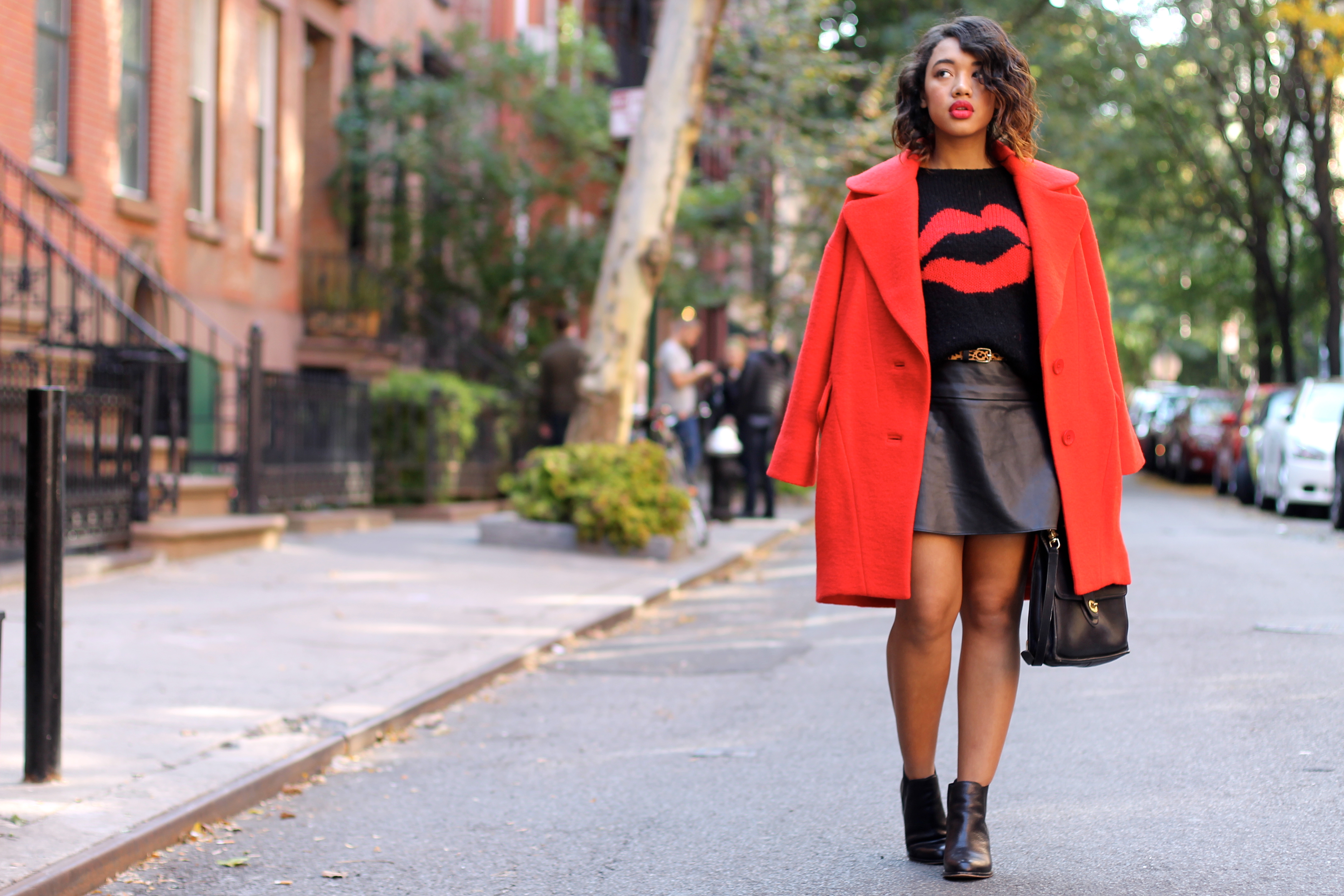 fall red trench coat outfit