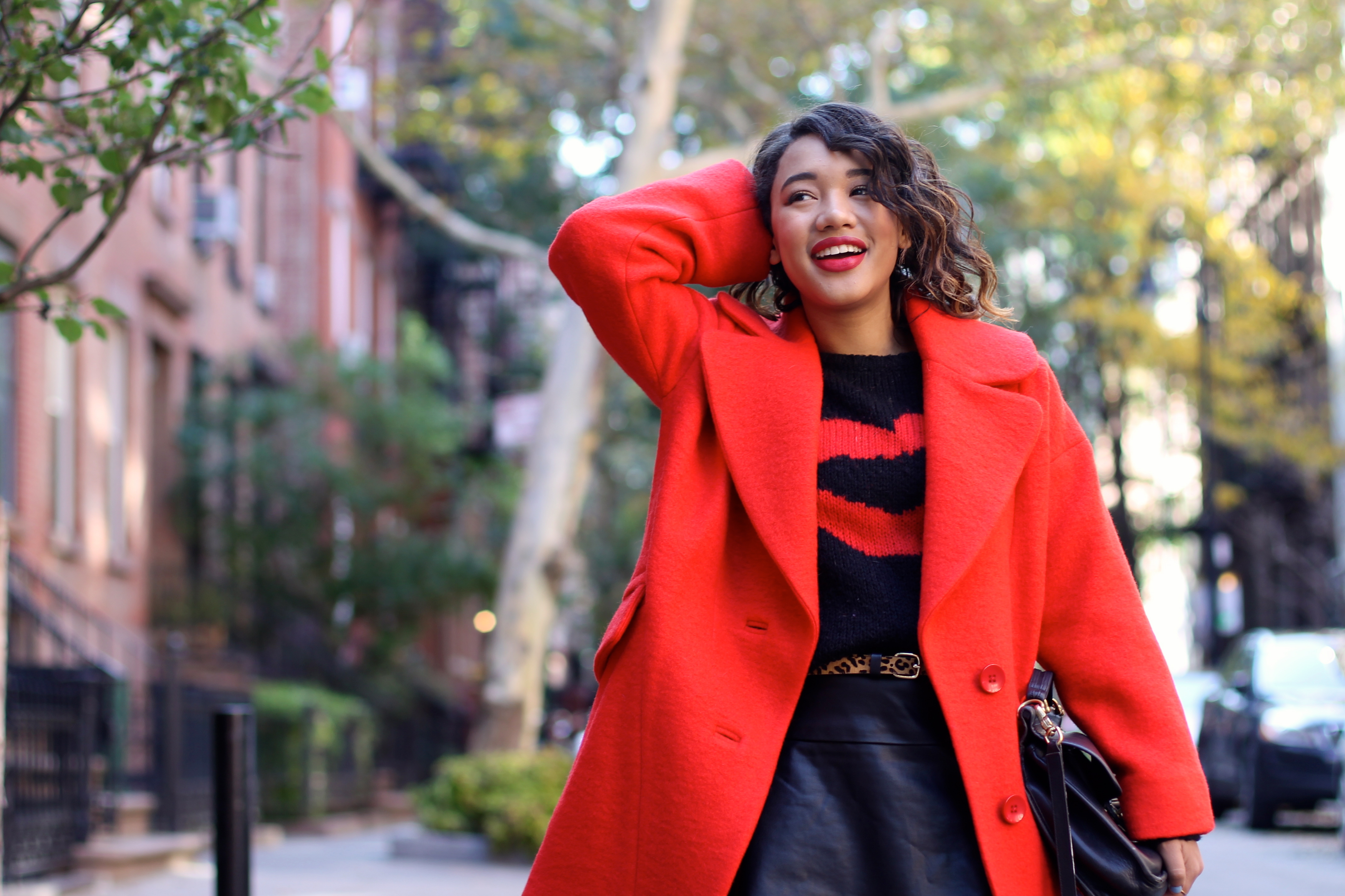 fall red trench coat outfit