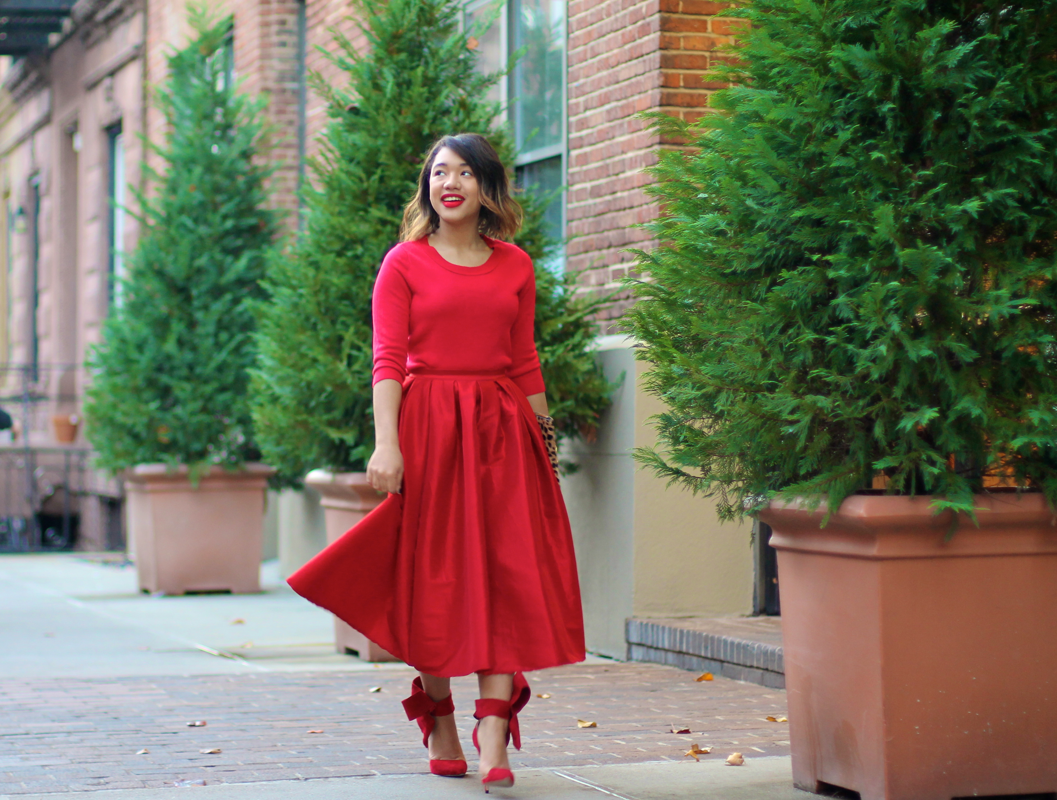 red dress red shoes red skirt red outfit holiday outfit red midi skirt full red midi skirt red midi skirt full midi skirt midi skirt red blogger look all red blogger look red look red outfit red style all red blogger look black fashion blogger black fashion blogger fashion blogger red bow shoes big red bow holiday look what to wear to a holiday party holiday party style holiday style 