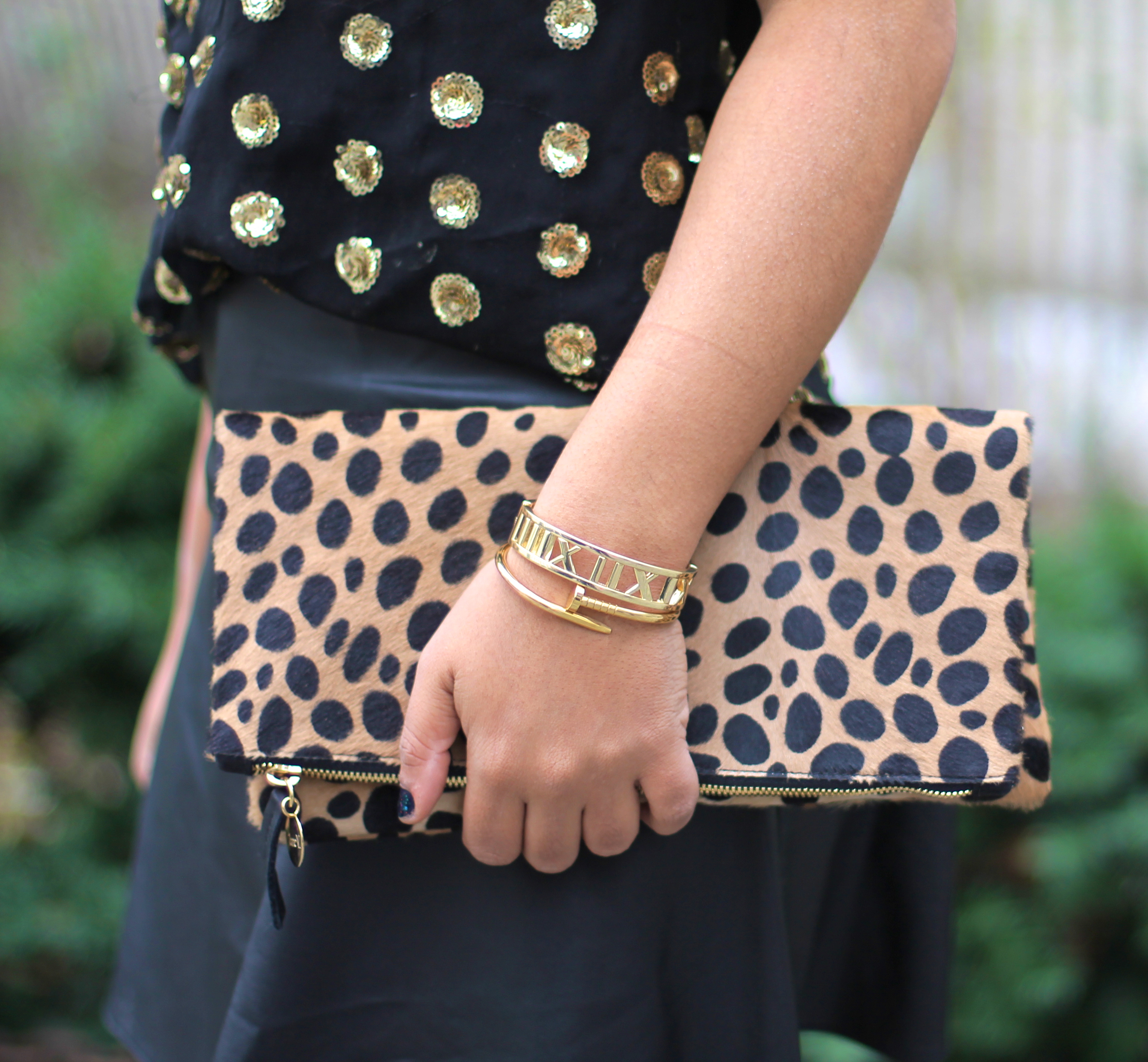 Sequin Shirt Sequin top Polka dot sequin polka dot sequin top polka dot sequin blouse sequin polka dot blouse leopard clutch black leather skirt leopard clutch clare v clutch black leopard clare v clutch fashion blogger black fashion blogger color me courtney fashion blogger 