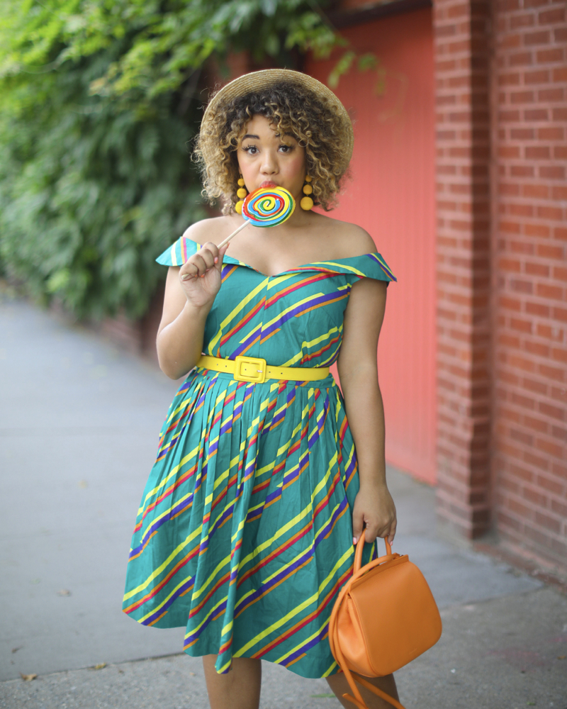 DOUBLEDUP-COLORMECOURTNEY-COURTNEY-QUINN-COLOR-ME-COURTNEY-GREEN-DRESS-MODCLOTH-COPHENHAGEN-SUMMER-MULES-YELLOW-BOATER-HAT-CANDY-STRIPES-OFF-THE-SHOULDER