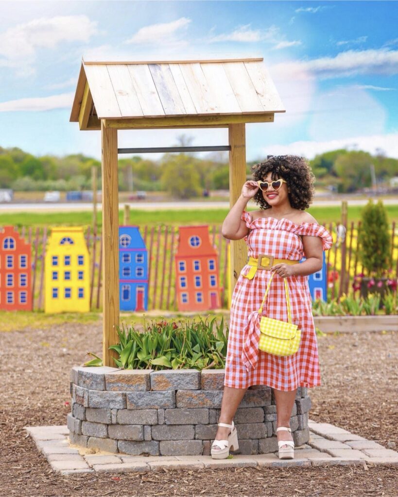 bobbie plaid dress yellow belt handbag heart shaped sunglass