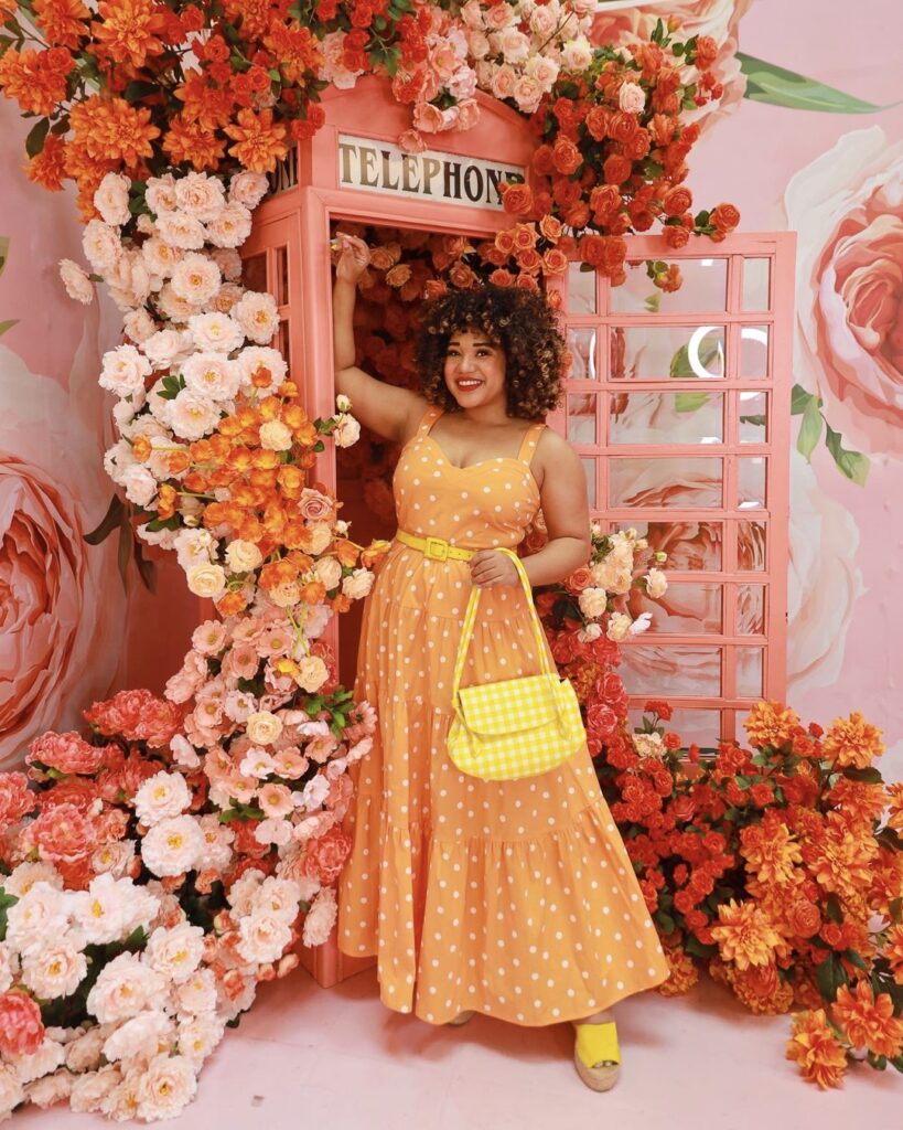 orange cutie maxi dress polkadot yellow handbag marc fisher wedge