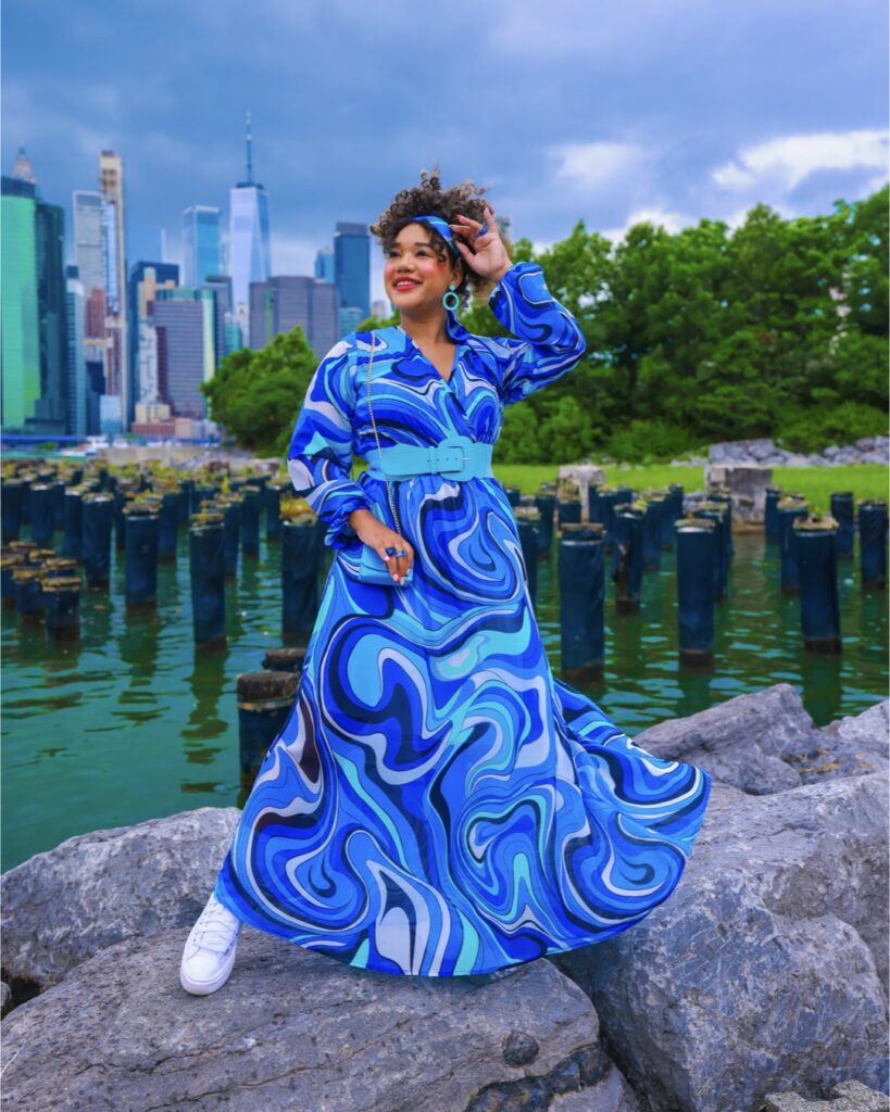 Stripe printed blue maxi dress